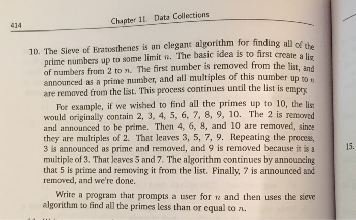 Solved 414 Chapter 11. Data Collections 10. The Sieve of | Chegg.com
