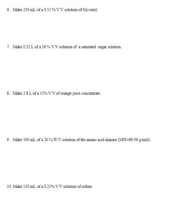 Solved B. (20pts)W/V and V/V solutions: FOR EACH: indicate | Chegg.com