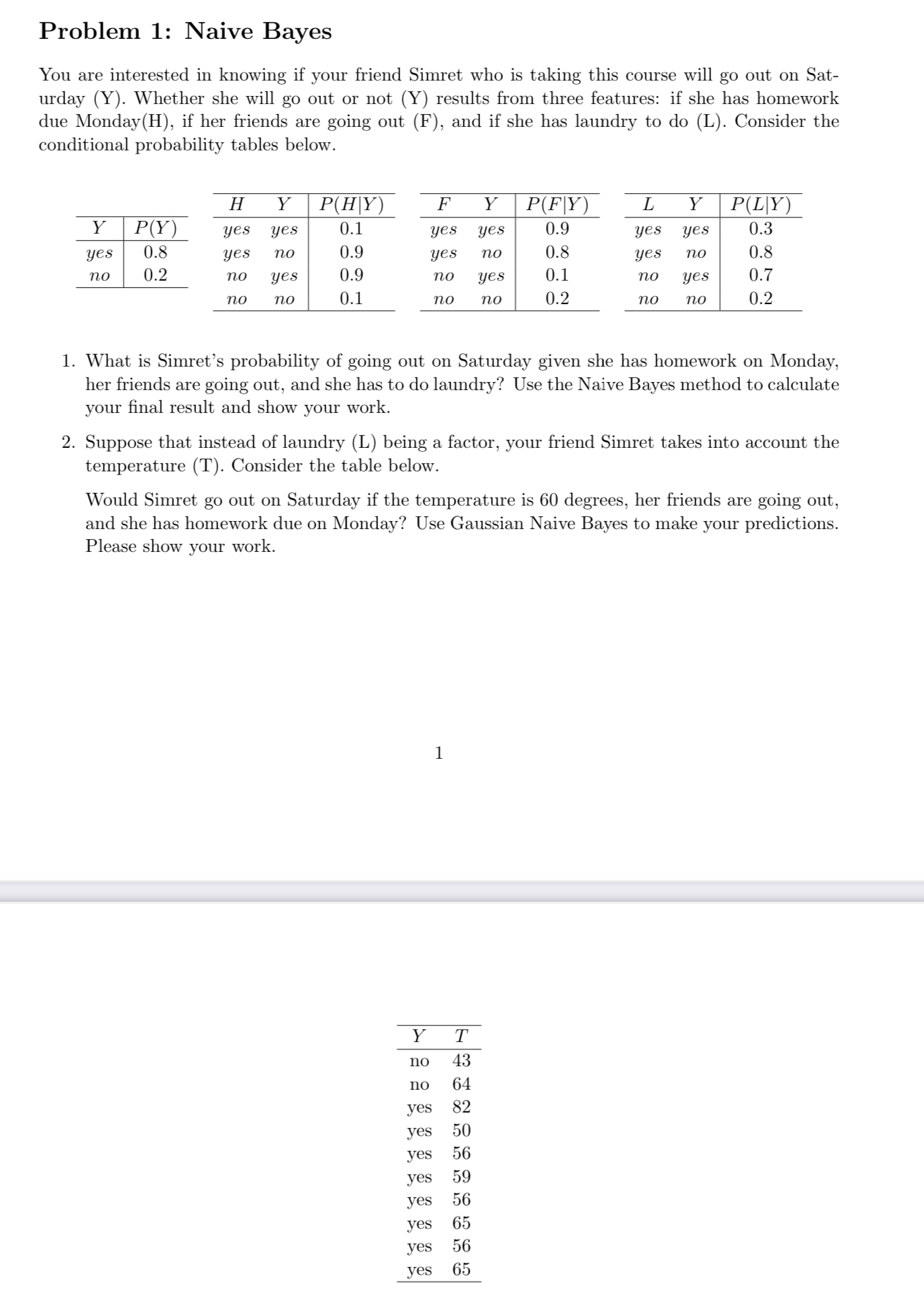 Solved Problem 1: Naive Bayes You Are Interested In Knowing | Chegg.com