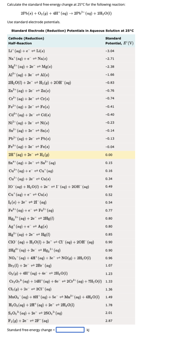 Solved Calculate the standard free-energy change at 25∘C for | Chegg.com