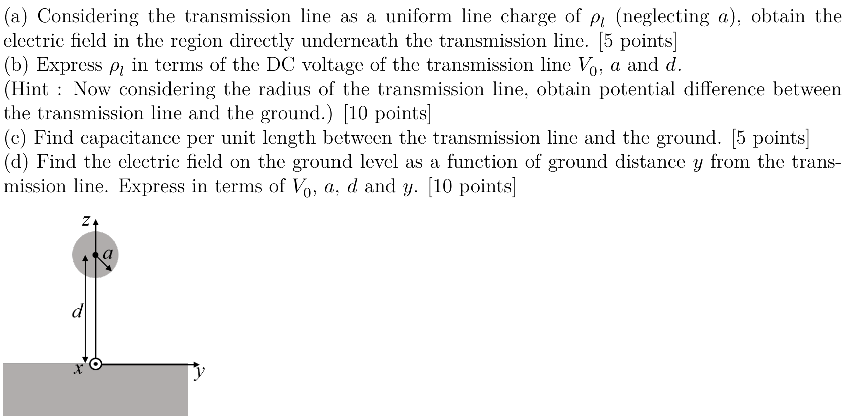 A DC transmission line of radius a is operating at