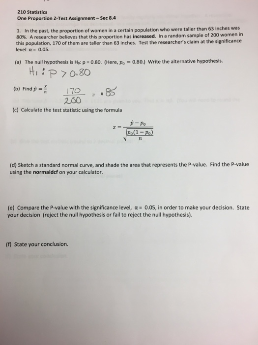 Solved 210 Statistics One Proportion Z-Test Assignment-Sec | Chegg.com