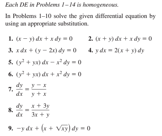 Homogeneous Problems Solved Each DE in Problems 1-14 is homogeneous In Problems | Chegg.com