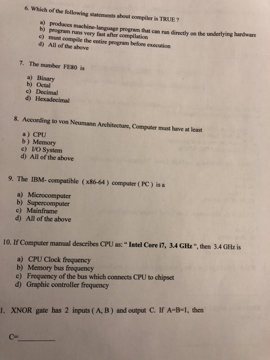 Solved 6. Which of the following statements about compiler | Chegg.com