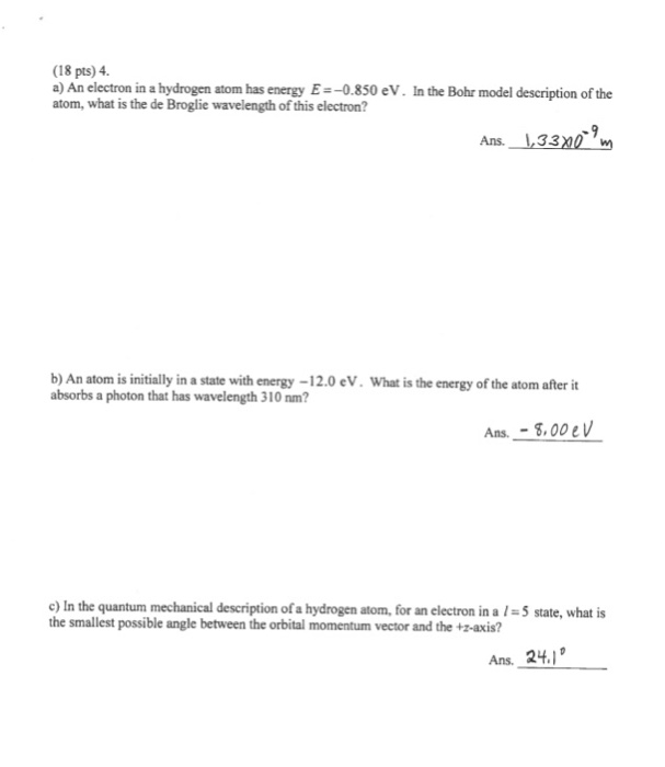 Solved An electron in a hydrogen atom has energy E = -0.850 | Chegg.com