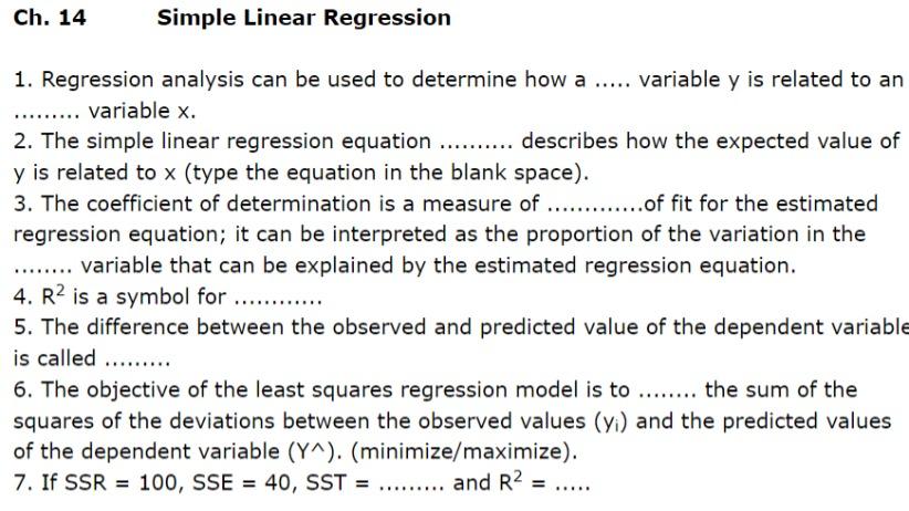 Solved Ch. 14 Simple Linear Regression 1. Regression | Chegg.com