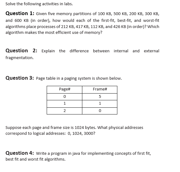 Solved Solve The Following Activities In Labs. Question 1: | Chegg.com