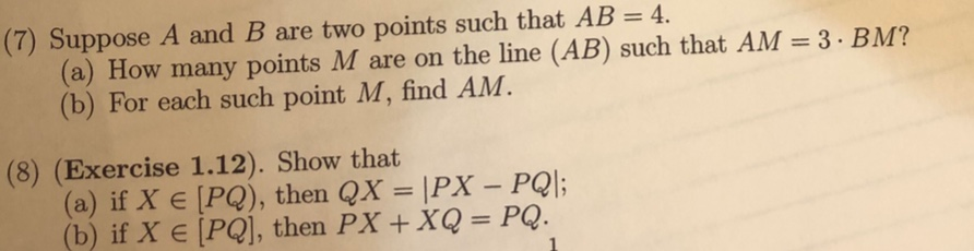 Solved (7) Suppose A and B are two points such that AB = 4. | Chegg.com