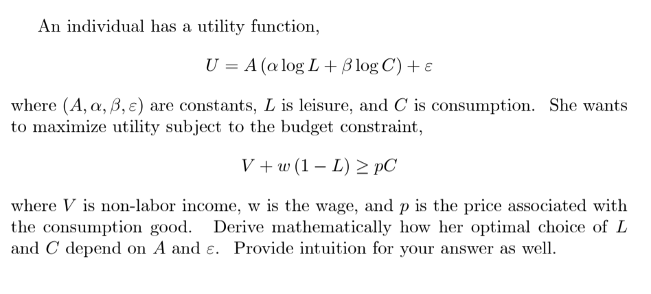 An Individual Has A Utility Function U A A Log Chegg Com