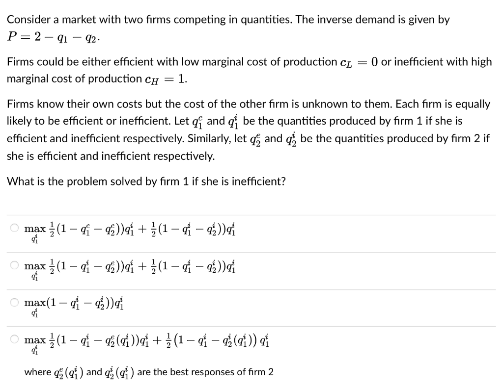 Solved Consider A Market With Two Firms Competing In | Chegg.com