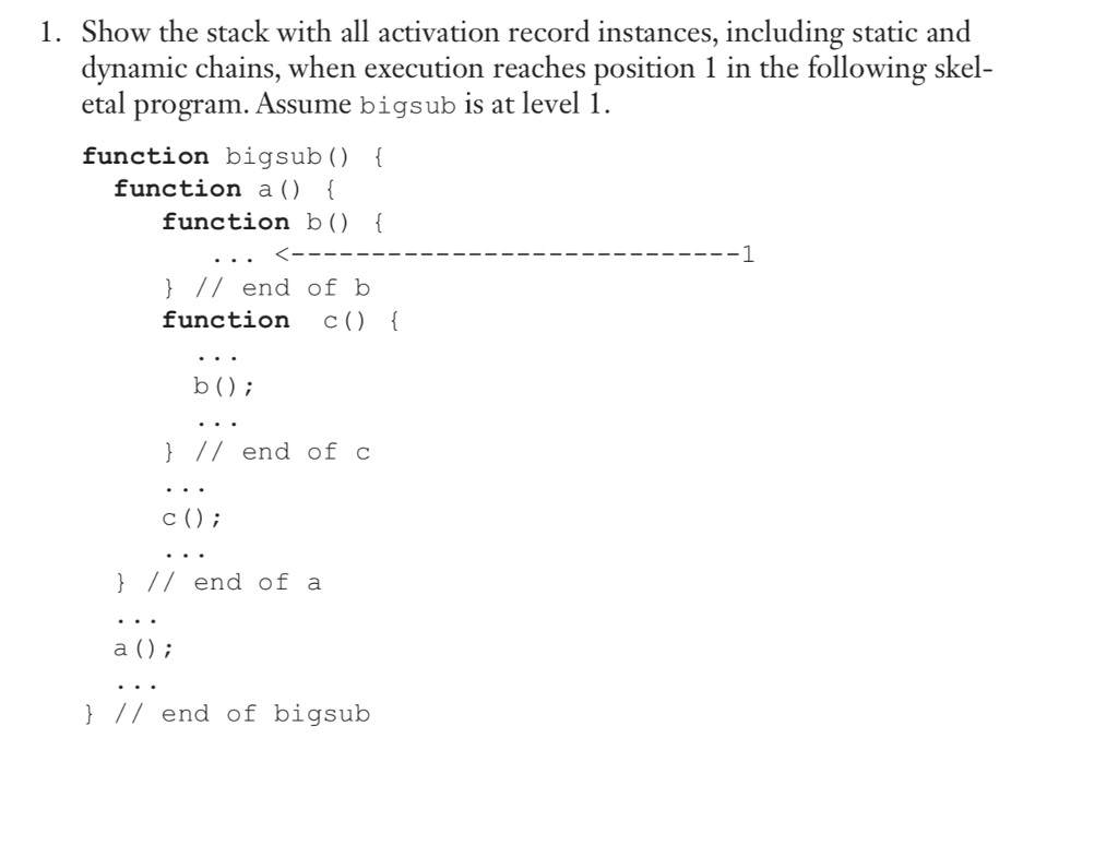 1. Show The Stack With All Activation Record | Chegg.com