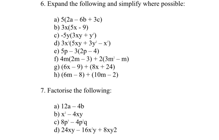 Solved 6. Expand The Following And Simplify Where Possible: | Chegg.com