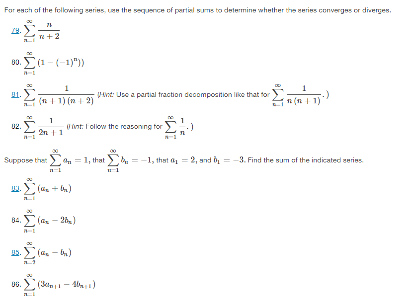 Solved 79. ∑n=1∞n+2n 80. ∑n=1∞(1−(−1)n)) 81. | Chegg.com