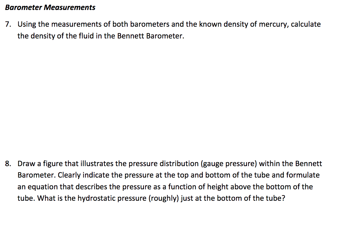 Barometer Measurements 7. Using the measurements of