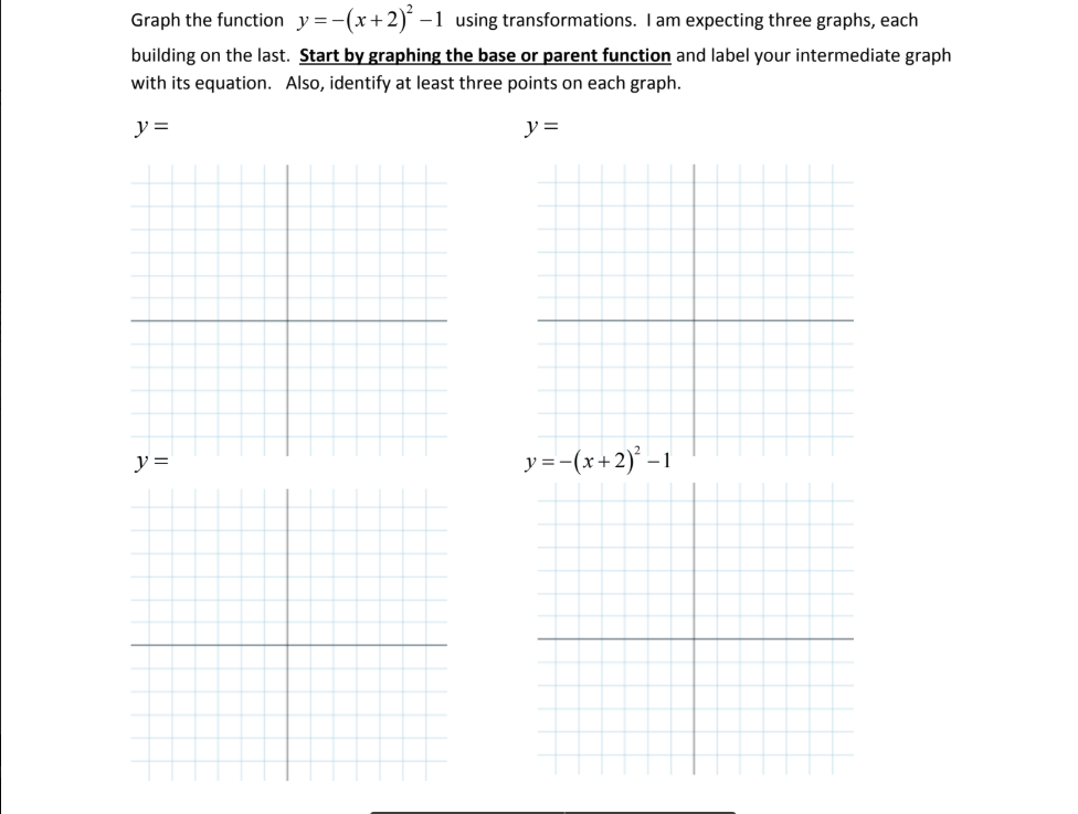 Solved Graph The Function Y X 2 1 Using Transformati Chegg Com