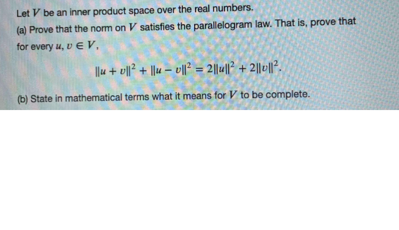 Solved Let V be an inner product space over the real | Chegg.com