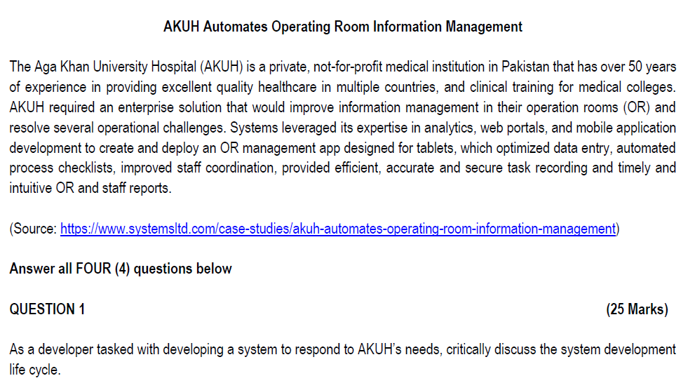 Solved AKUH Automates Operating Room Information Management | Chegg.com