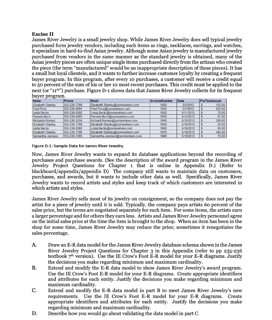 Solved Excise II James River Jewelry is a small jewelry