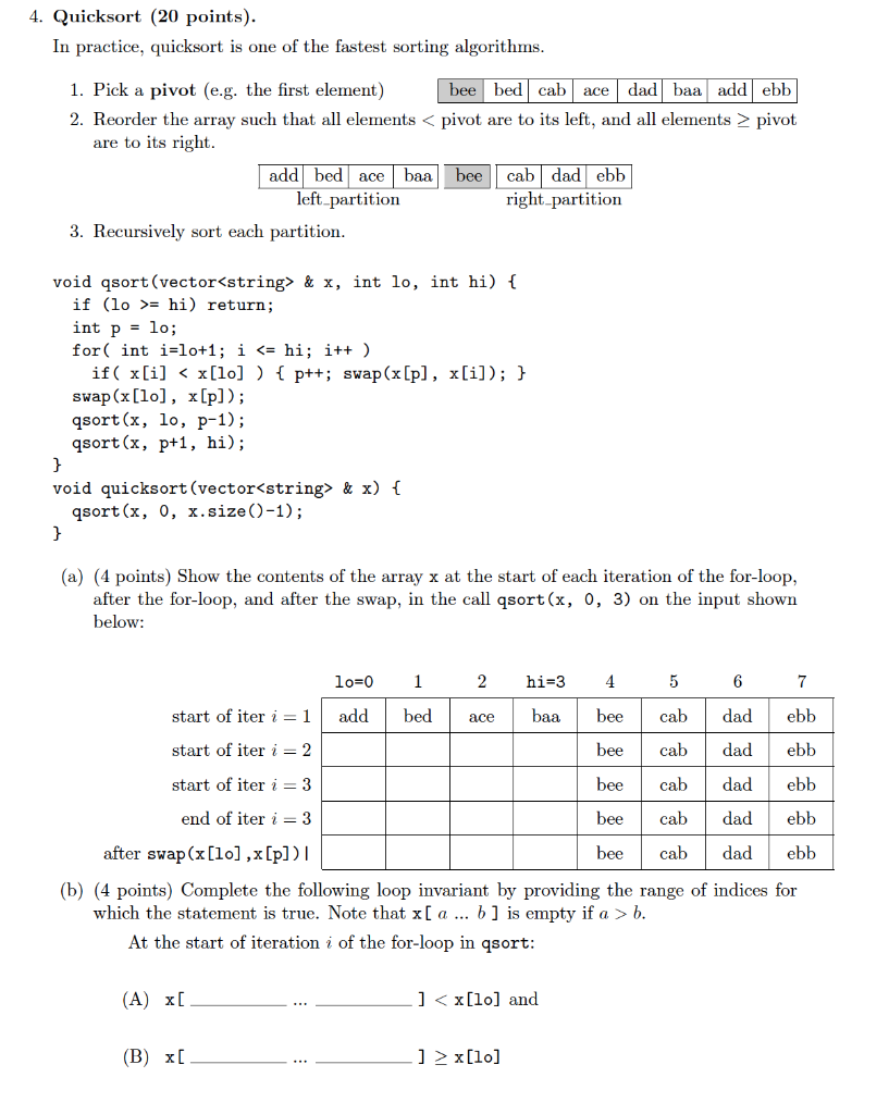 4 Quicksort 20 Points In Practice Quicksort I Chegg Com