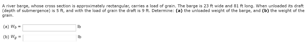 Solved A River Barge, Whose Cross Section Is Approximately | Chegg.com
