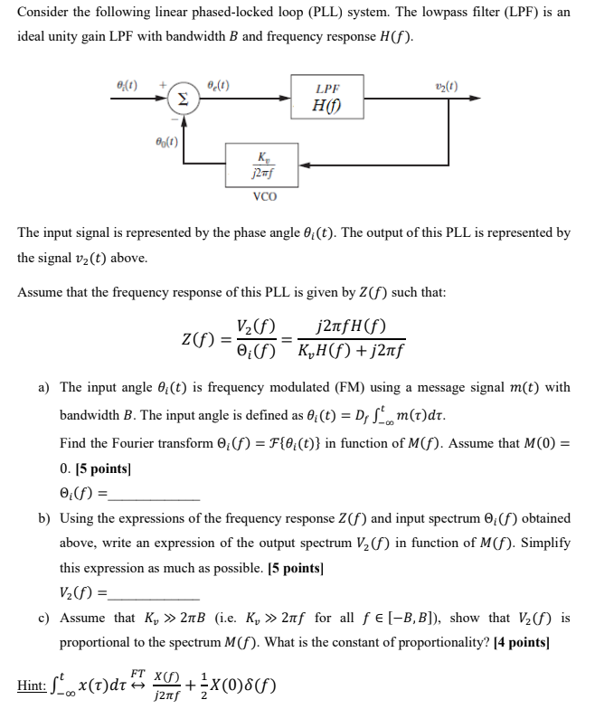 Consider the following linear phased-locked loop | Chegg.com