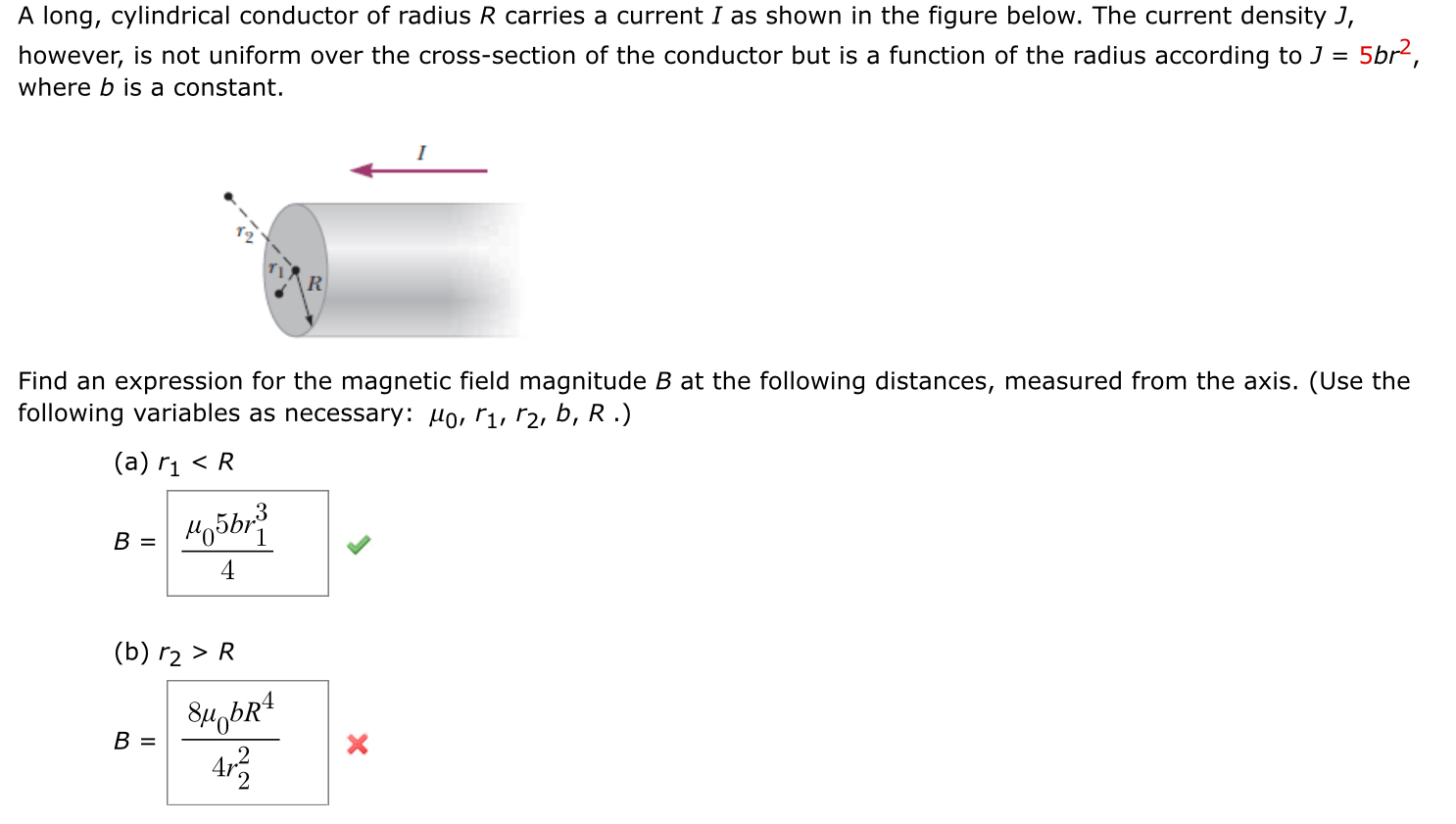 Solved A Long, Cylindrical Conductor Of Radius R Carries A | Chegg.com