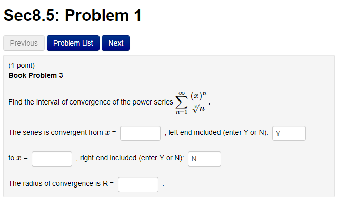 Solved Sec8.5: Problem 1 Previous Problem List Next (1 | Chegg.com