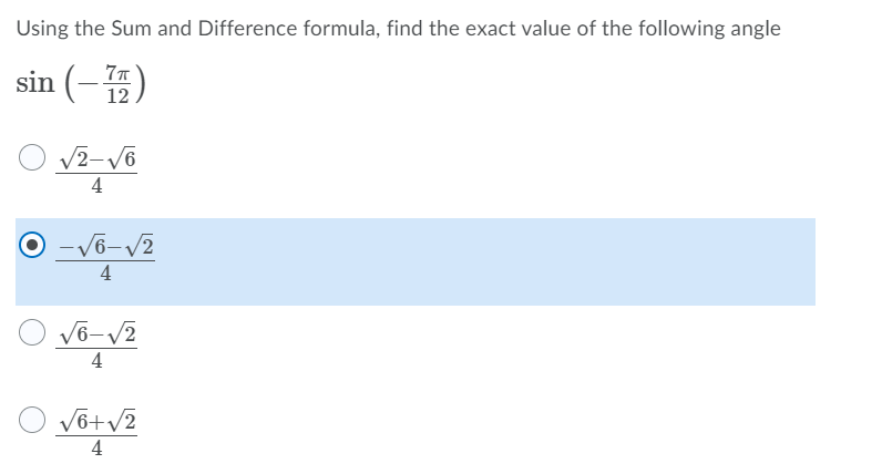 Solved Using the Sum and Difference formula, find the exact | Chegg.com image.