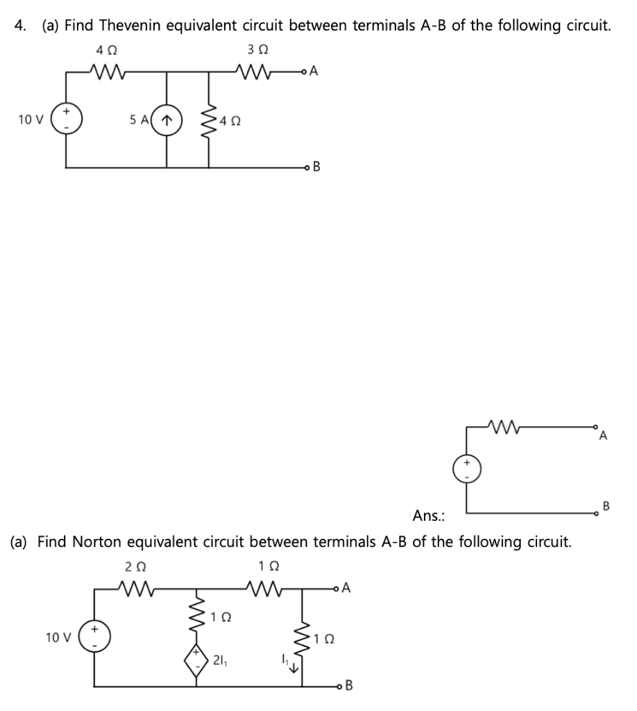 Solved 4. (a) Find Thevenin equivalent circuit between | Chegg.com