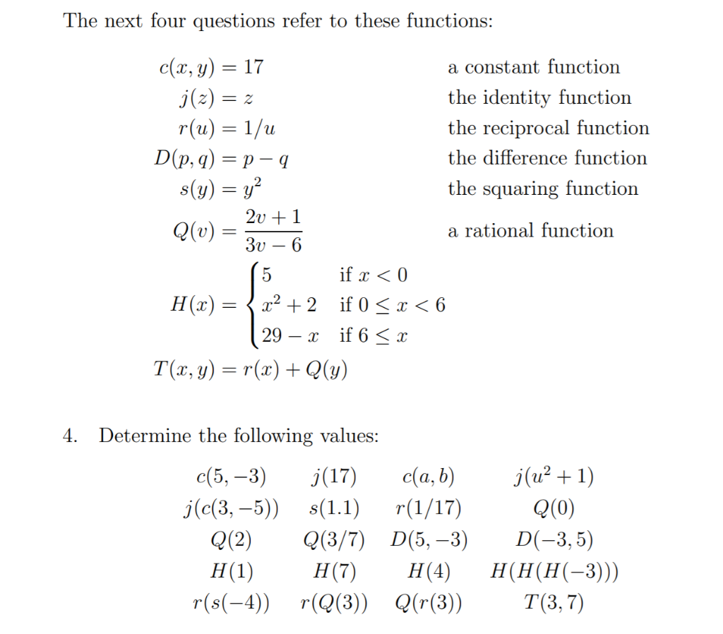 Solved The Next Four Questions Refer To These Functions Chegg Com