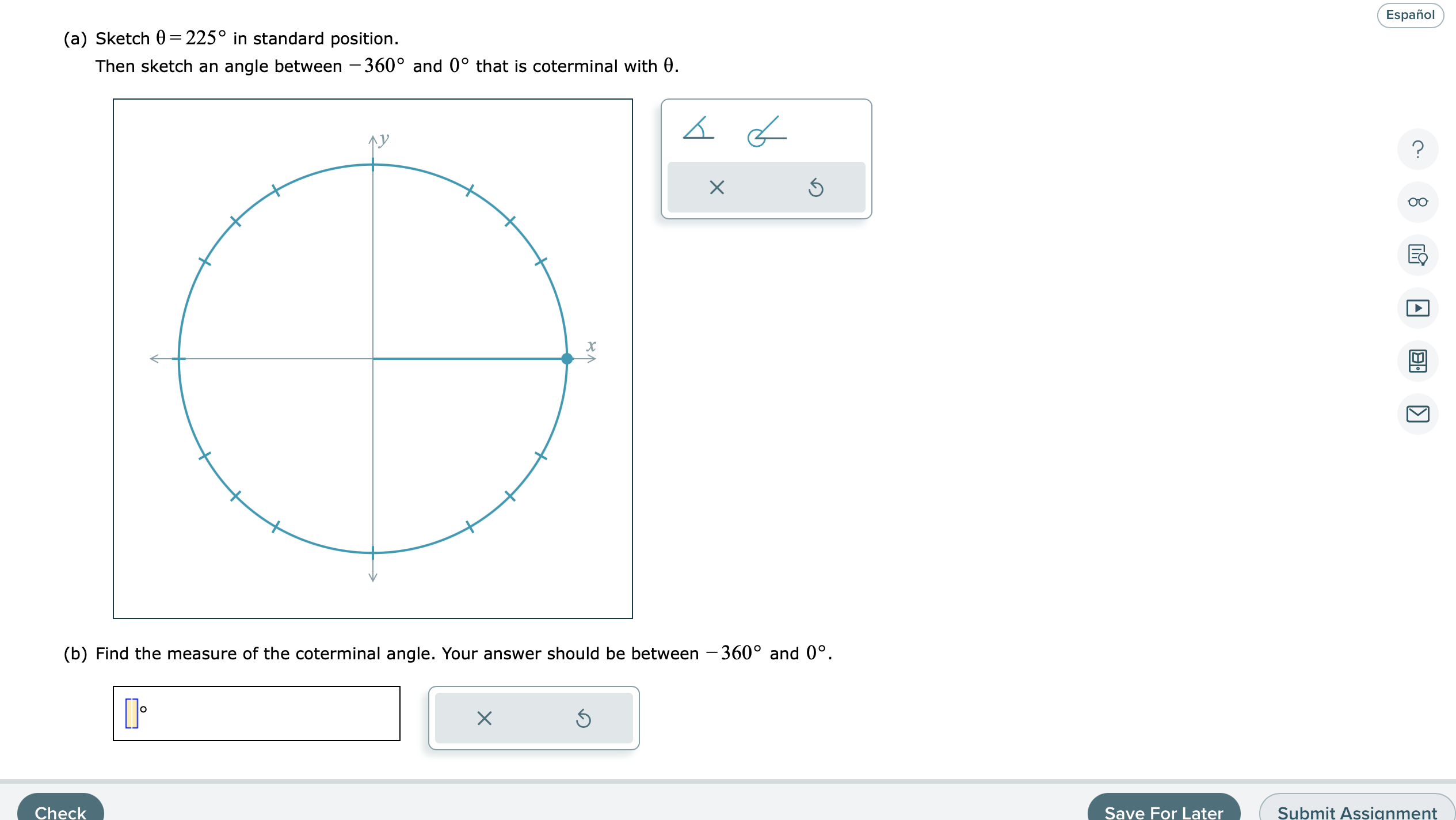 Solved A Sketch θ225∘ In Standard Position Then Sketch 8630