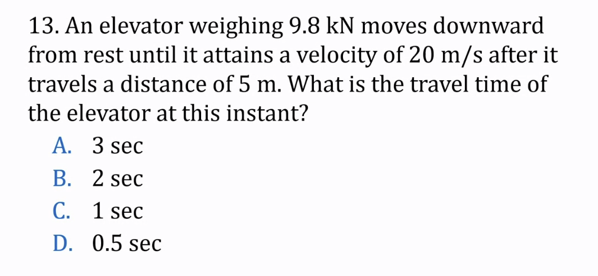 Solved 13. An elevator weighing 9.8 kN moves downward from | Chegg.com