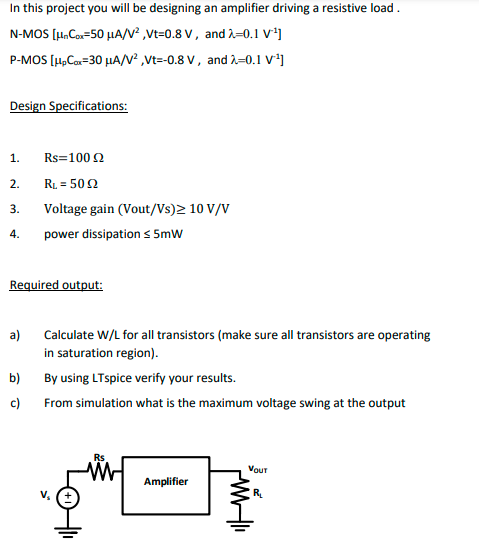 Solved In this project you will be designing an amplifier Circuit Diagram