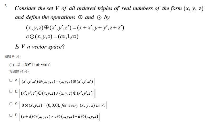 Solved 6. Consider The Set V Of All Ordered Triples Of Real | Chegg.com