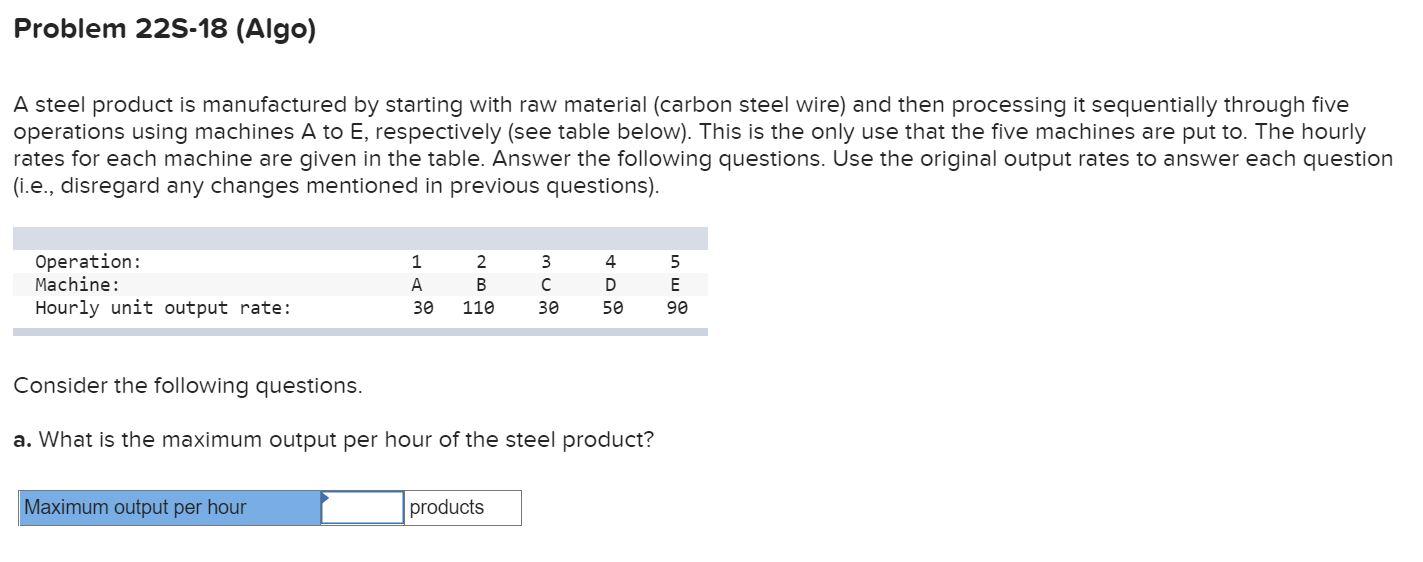 Solved Problem 22S18 (Algo) A steel product is manufactured
