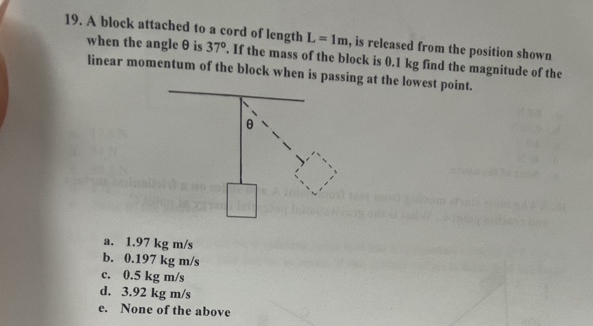 Solved A block attached to a cord of length L=1m, is | Chegg.com