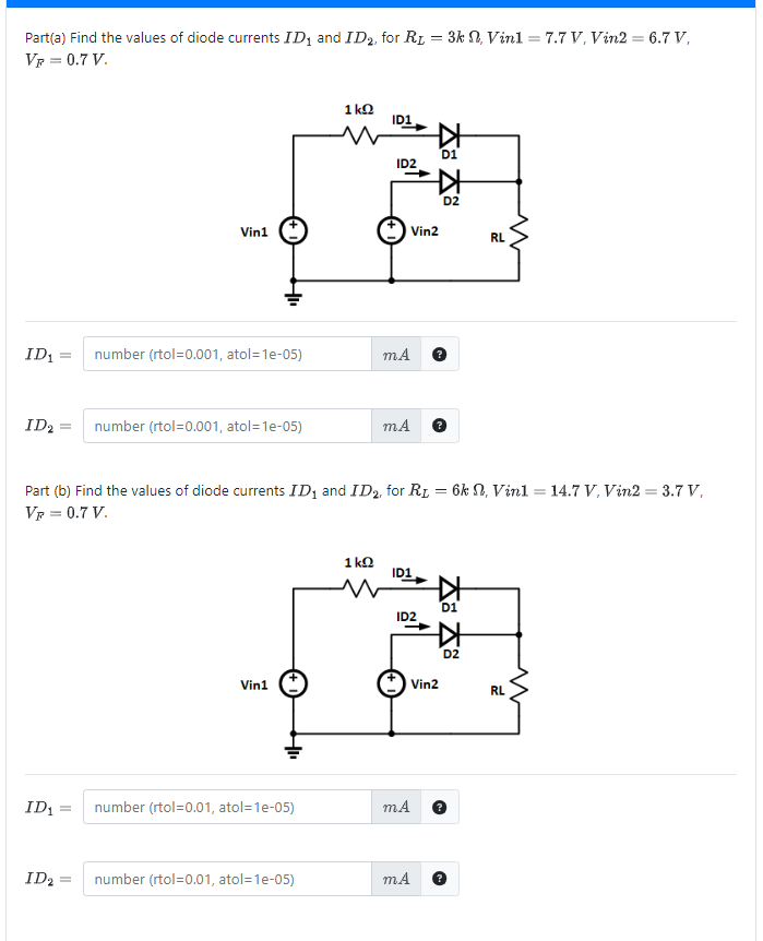 Solved Part(a) ﻿Find the values of diode currents ID1 ﻿and | Chegg.com