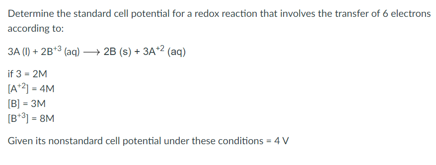 Solved Determine the standard cell potential for a redox | Chegg.com