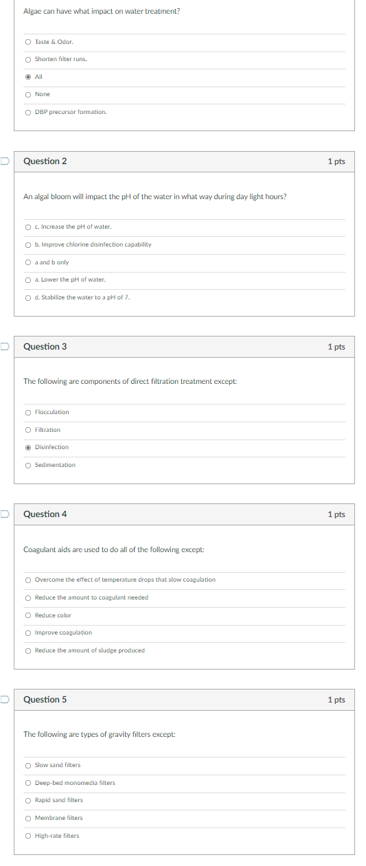 Solved Algae can have what impact on water treatment? Taste | Chegg.com