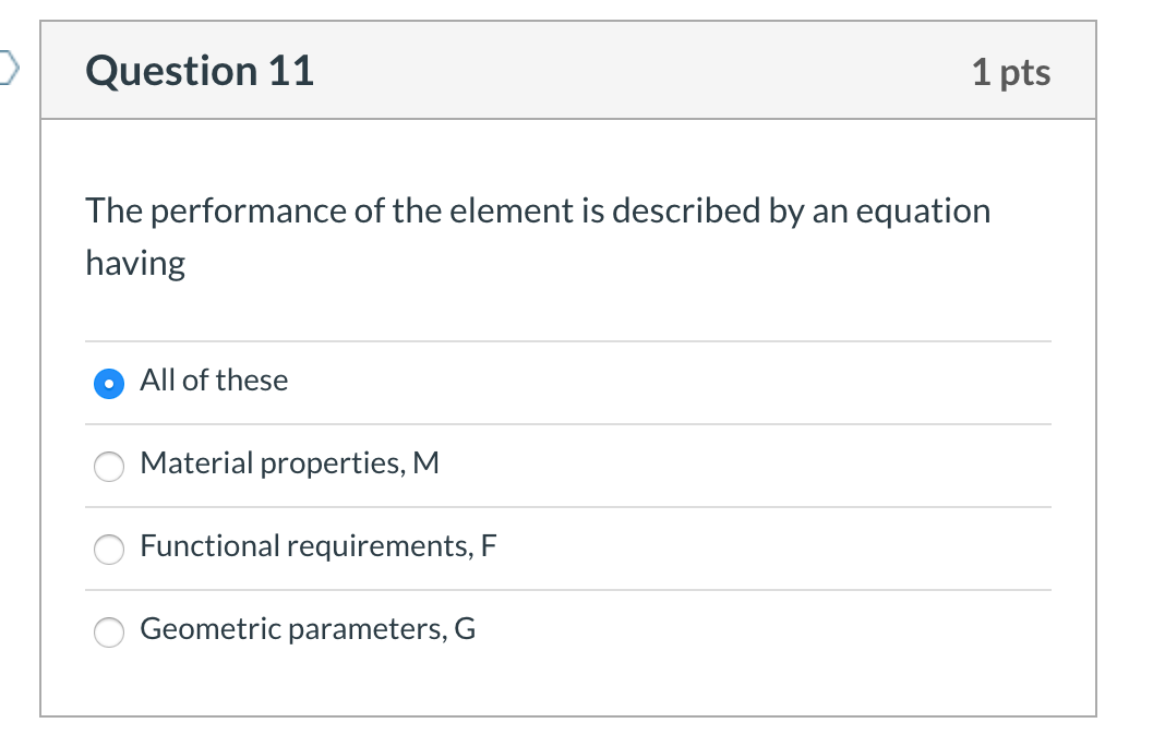 Solved Question 11 1 pts The performance of the element is | Chegg.com