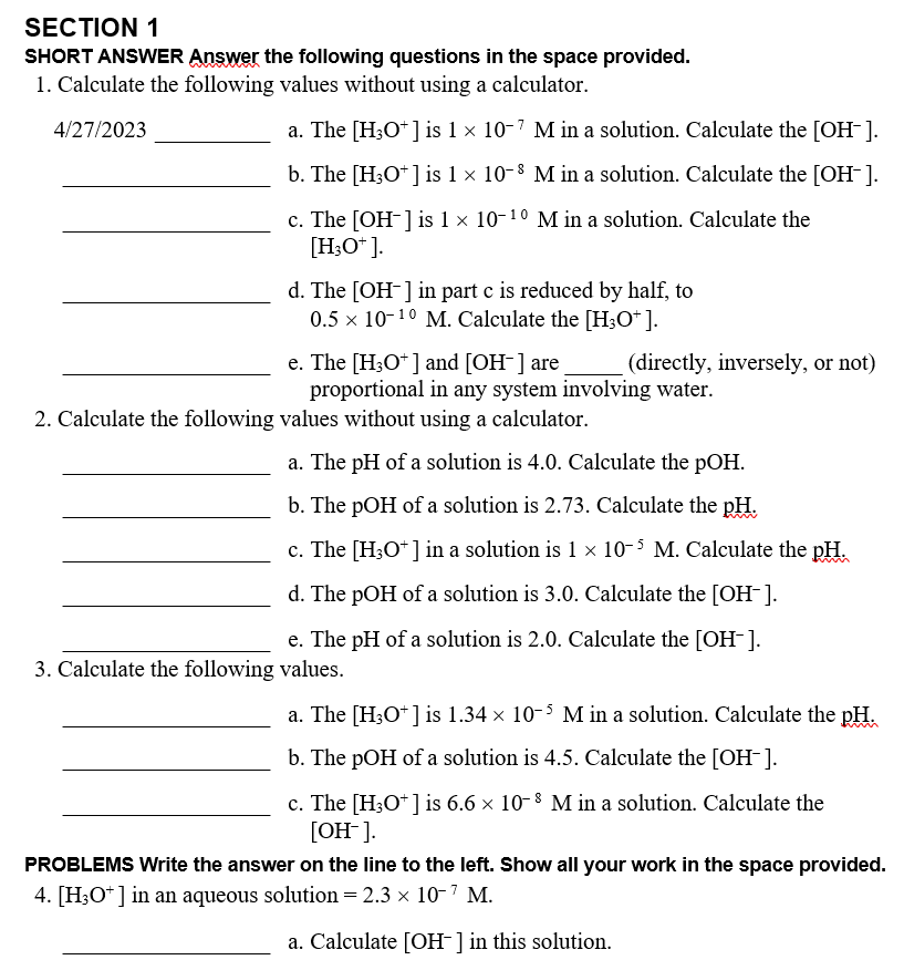 Solved SECTION 1 SHORT ANSWER Answer the following questions | Chegg.com