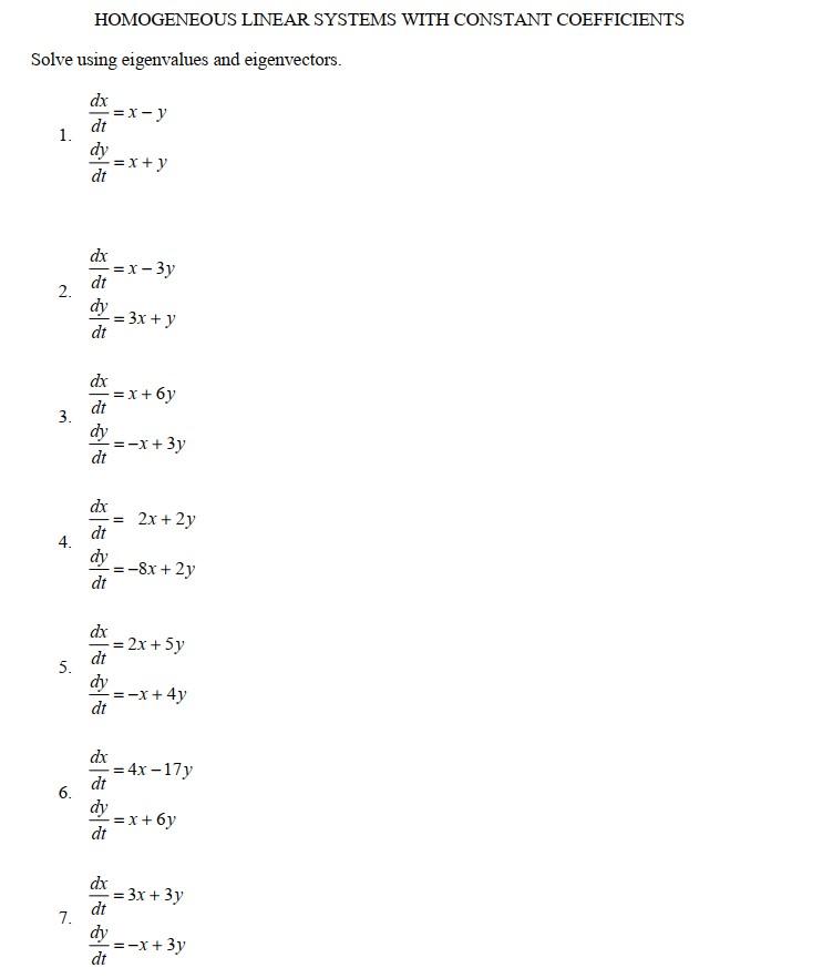 Solved HOMOGENEOUS LINEAR SYSTEMS WITH CONSTANT COEFFICIENTS | Chegg.com
