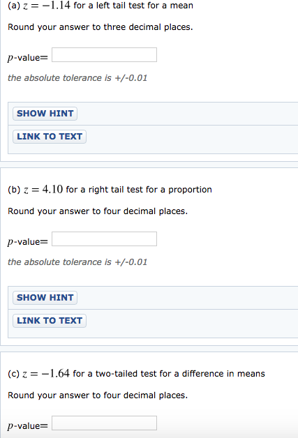 Solved a Z1 14 For A Left Tail Test For A Mean Round Your Chegg