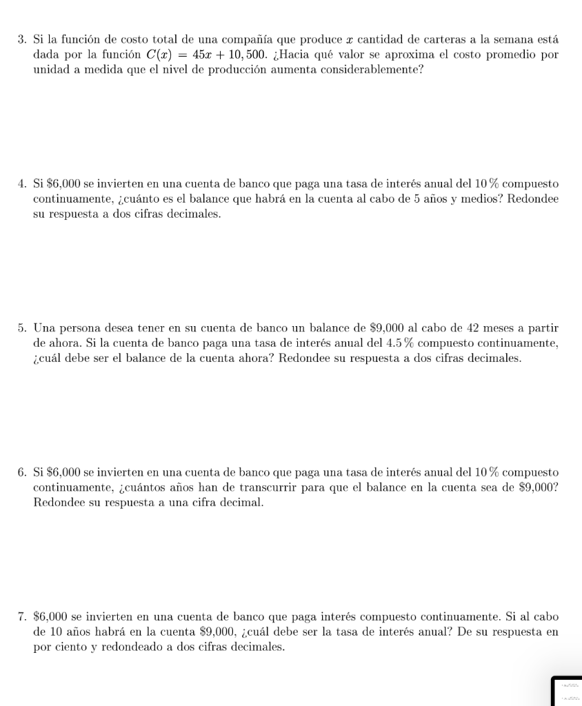 3. Si la función de costo total de una compañía que produce a cantidad de carteras a la semana está dada por la función C(x)