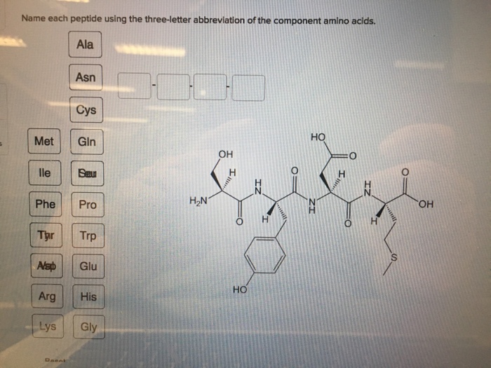 Solved Name each peptide using the threeletter abbreviation