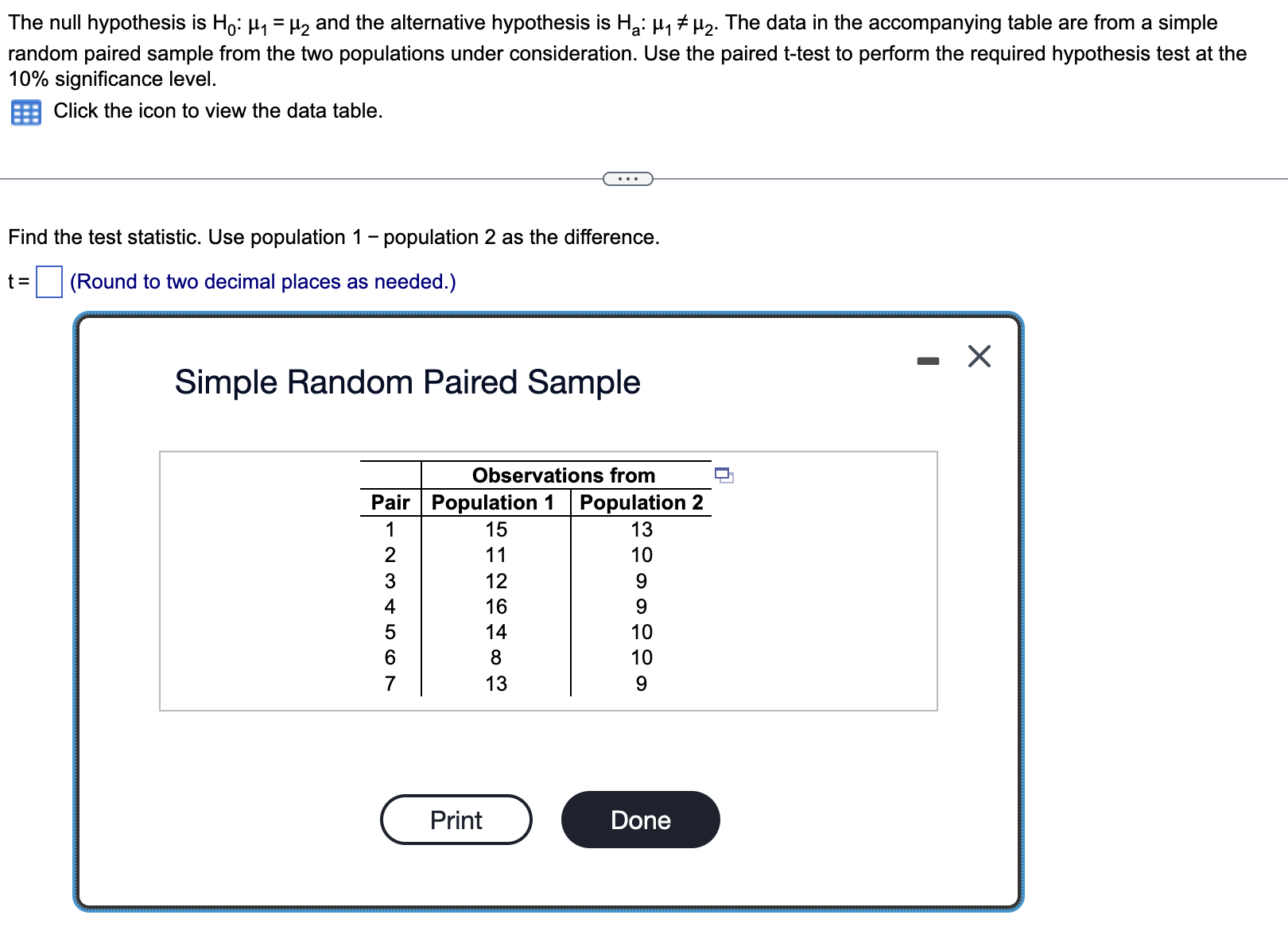 null hypothesis mu