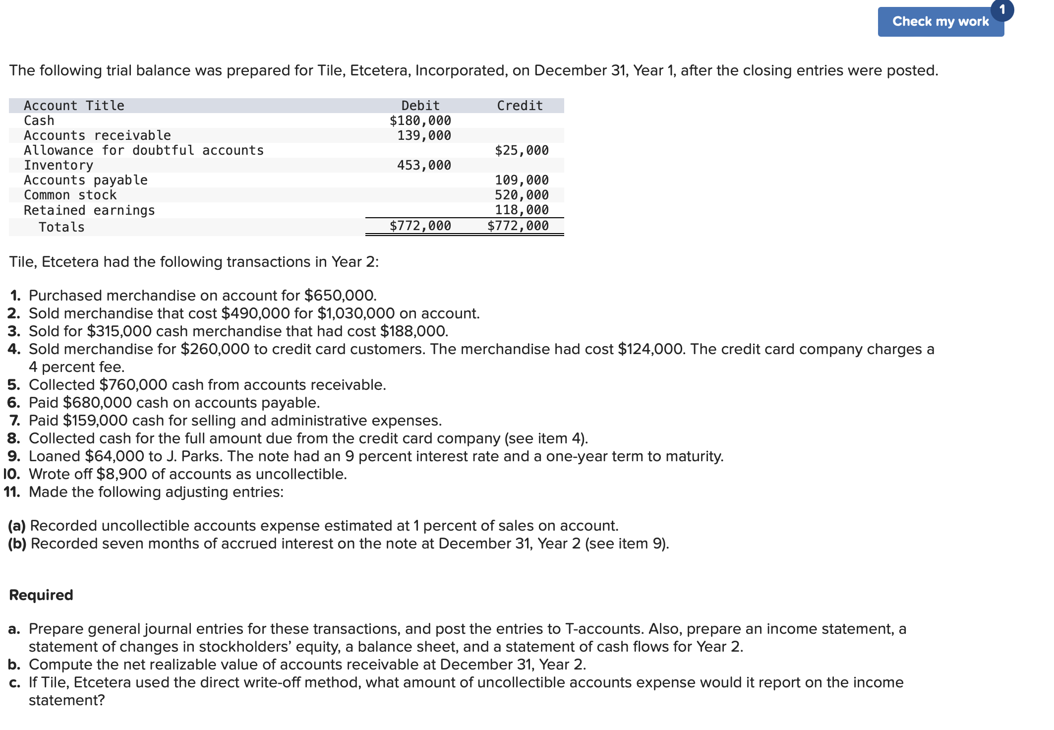 Solved The following trial balance was prepared for Tile, | Chegg.com