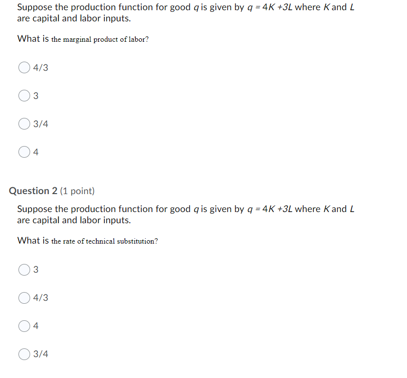 Solved Suppose the production function for good q is given | Chegg.com