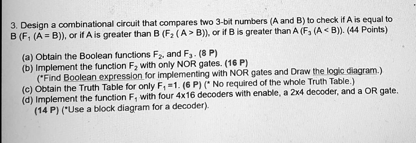 Solved 3. Design a combinational circuit that compares two | Chegg.com