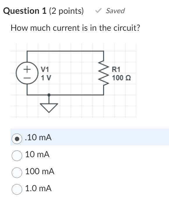 Solved How Much Current Is In The Circuit? .10 MA 10 100 